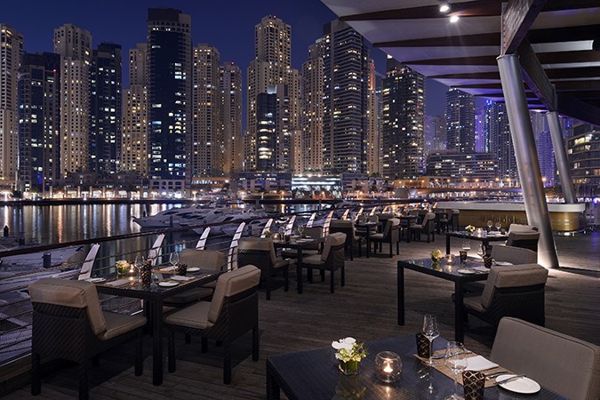 Address Dubai Marina Aquara Terrace Evening