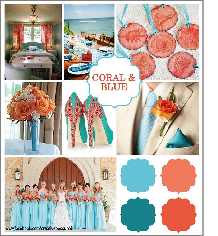 coral and blue wedding colour inspiration