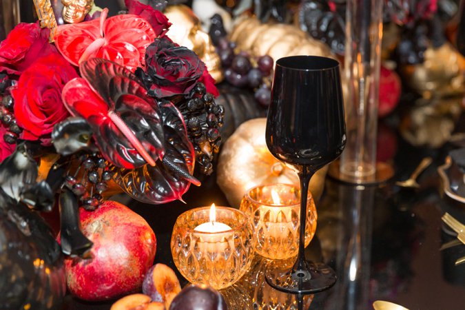 BCME - Setup - Gold Pumpkins, Black Glass, Candles - Wedding Industry Networking