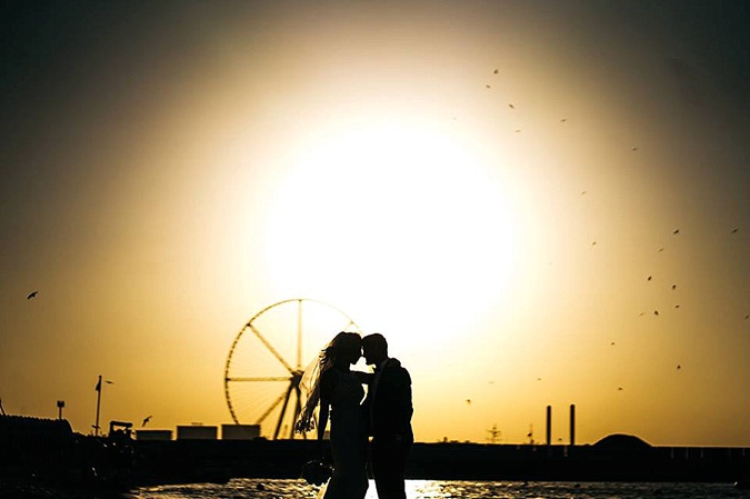 Bride and Groom at sunset. 