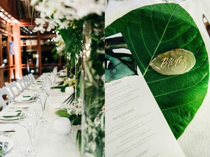 Green leaf inspired wedding table set up 