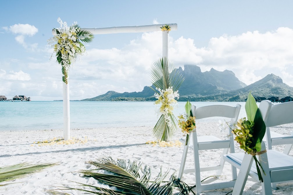 Bora Bora wedding blessing set up on the beach