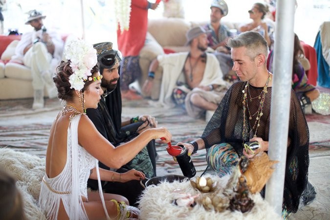 Bride and Groom exchanging vows at Burning Man