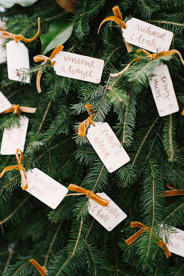 Wedding name cards on Christmas tree