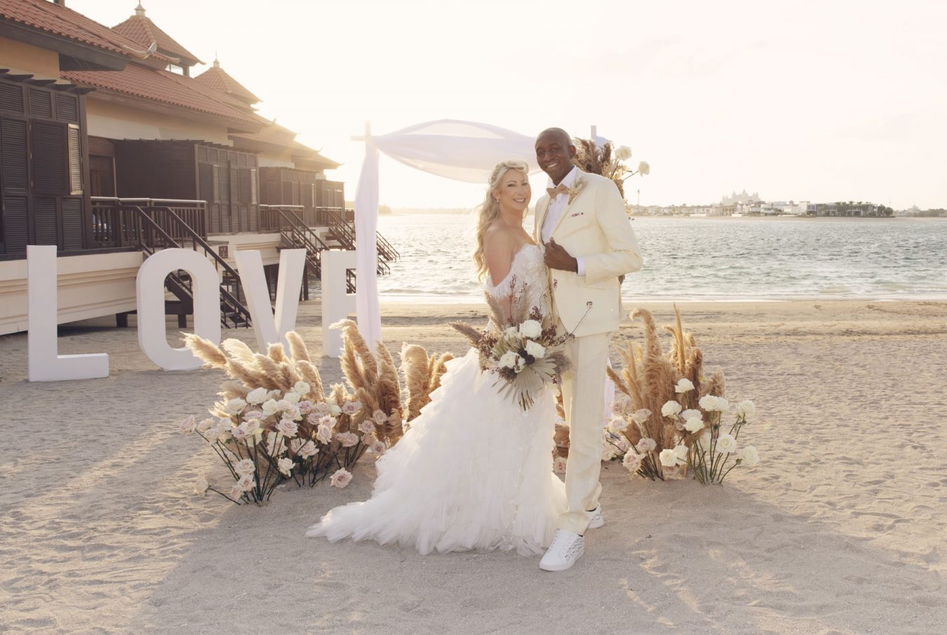 A beautiful wedding couple at the beach
