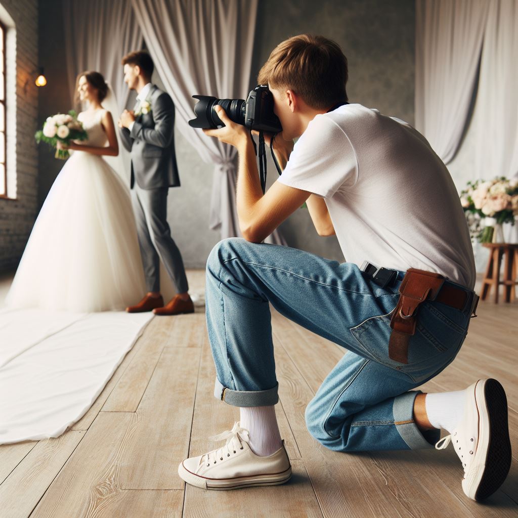 Wedding photographer taking picture of couple